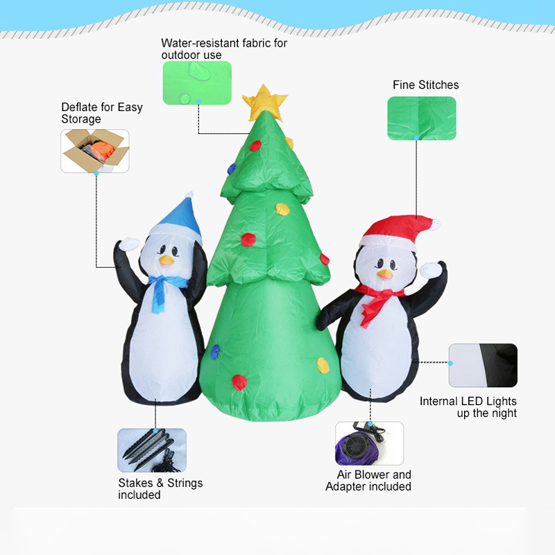 Funny Inflatable Outdoor Christmas Two Penguin And Tree Decorations