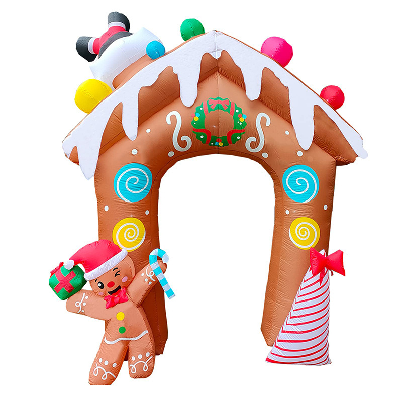 Outdoor Christmas Inflatables Decorations 10Ft LEDs Xmas Blow Up Archway Decoration with Gingerbread Man, Candy, Santa Claus