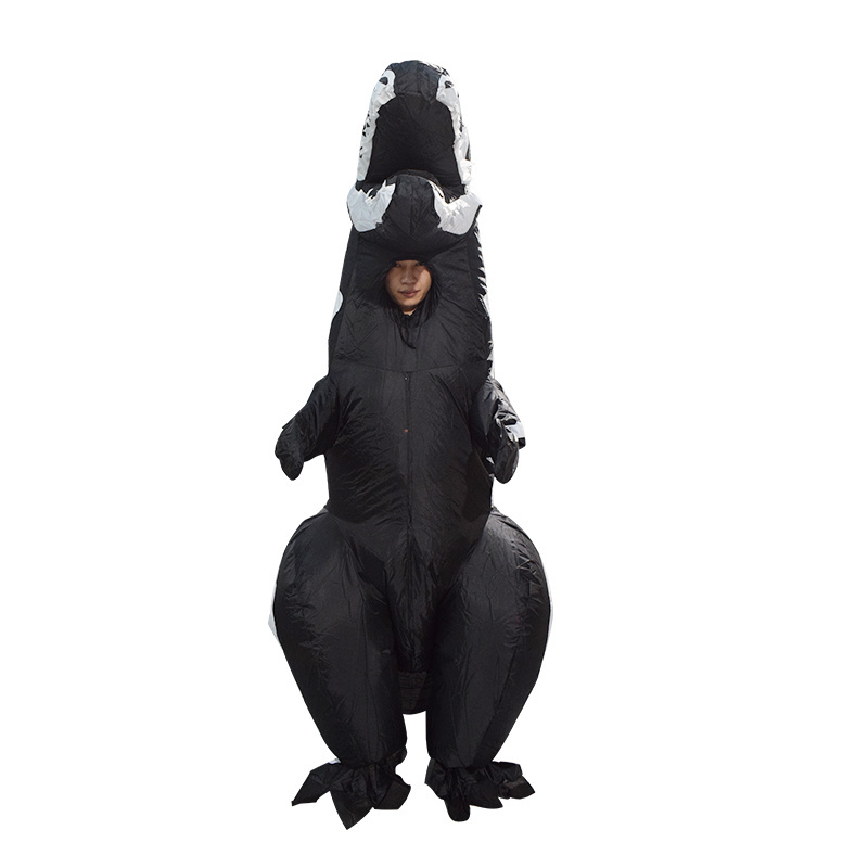 Adults Inflatable Costume Black Dinosaur Suit Blow up Jumpsuit Halloween Cosplay Costume