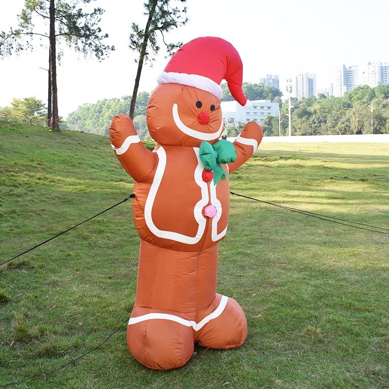 Giant Inflatable Gingerbread Man With Hat Holiday Event Cartoon Doll Christmas Mascot Outdoor Decorations