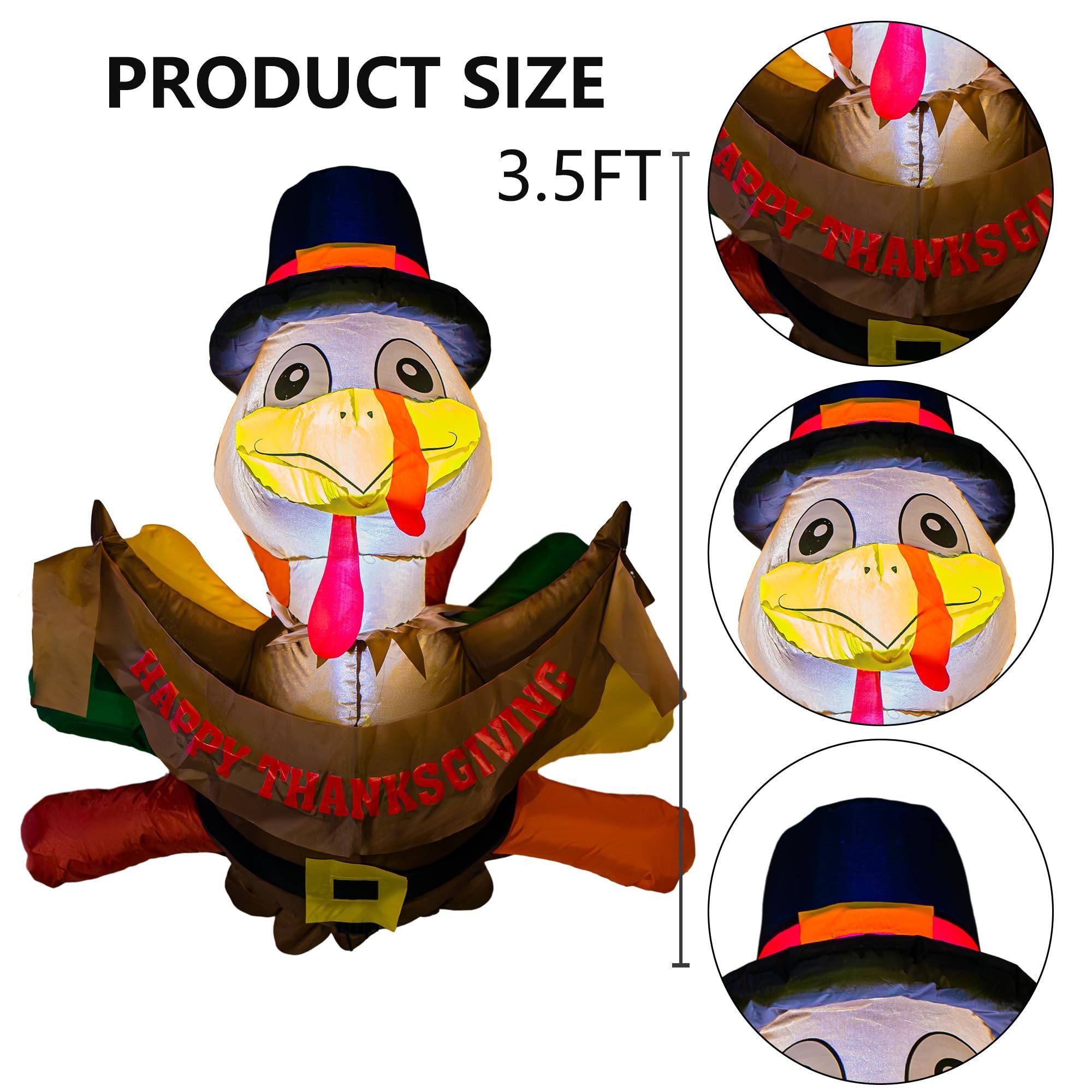 Creative Thanksgiving Turkey Blow Up Inflatable Decoration for Thanksgiving Party Yard Garden Lawn Decor