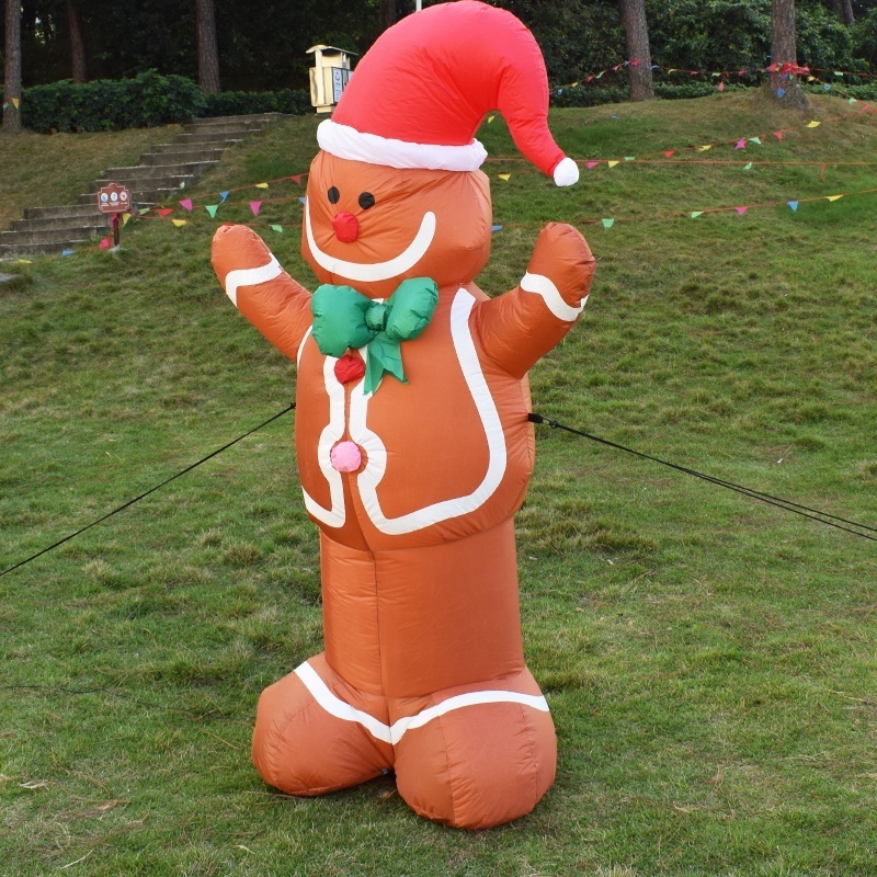 Giant Inflatable Gingerbread Man With Hat Holiday Event Cartoon Doll Christmas Mascot Outdoor Decorations