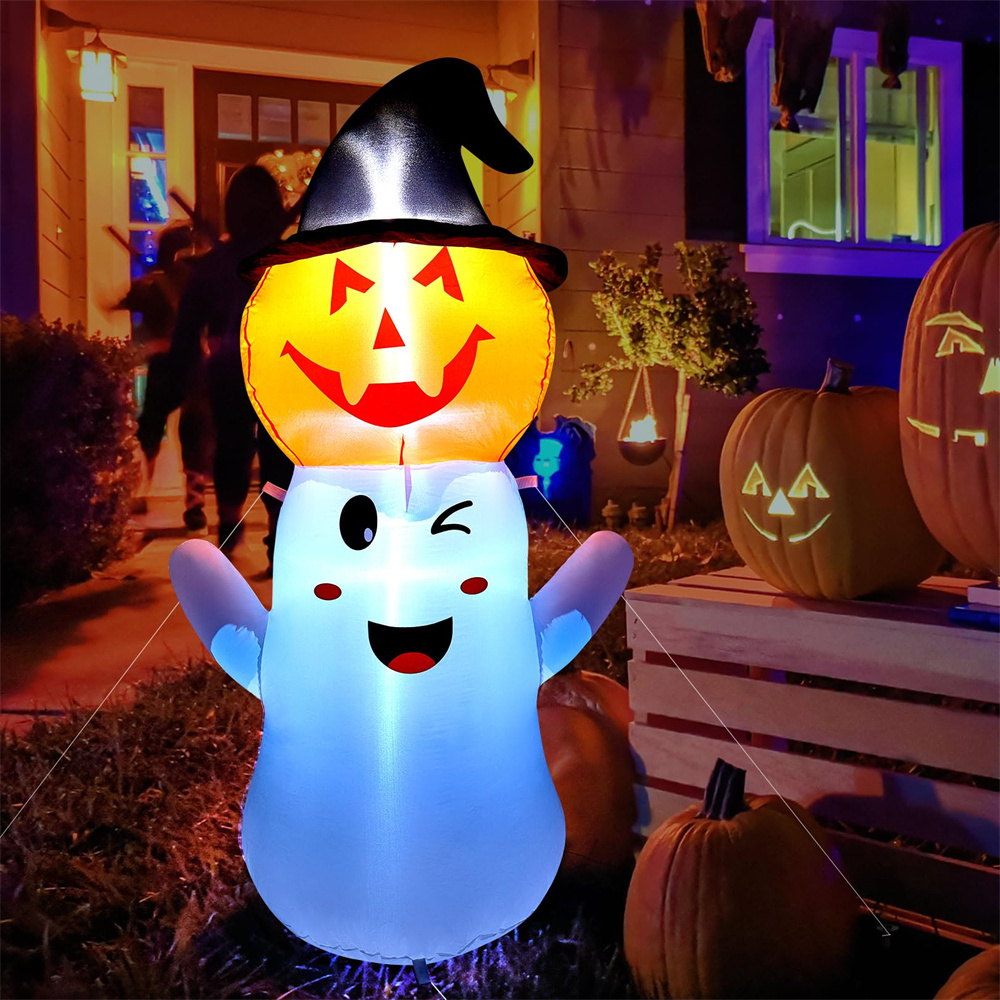 Best Selling 5FT Halloween Inflatable Pumpkin Ghost by the Pumpkin Come with LED Lights Built Inside