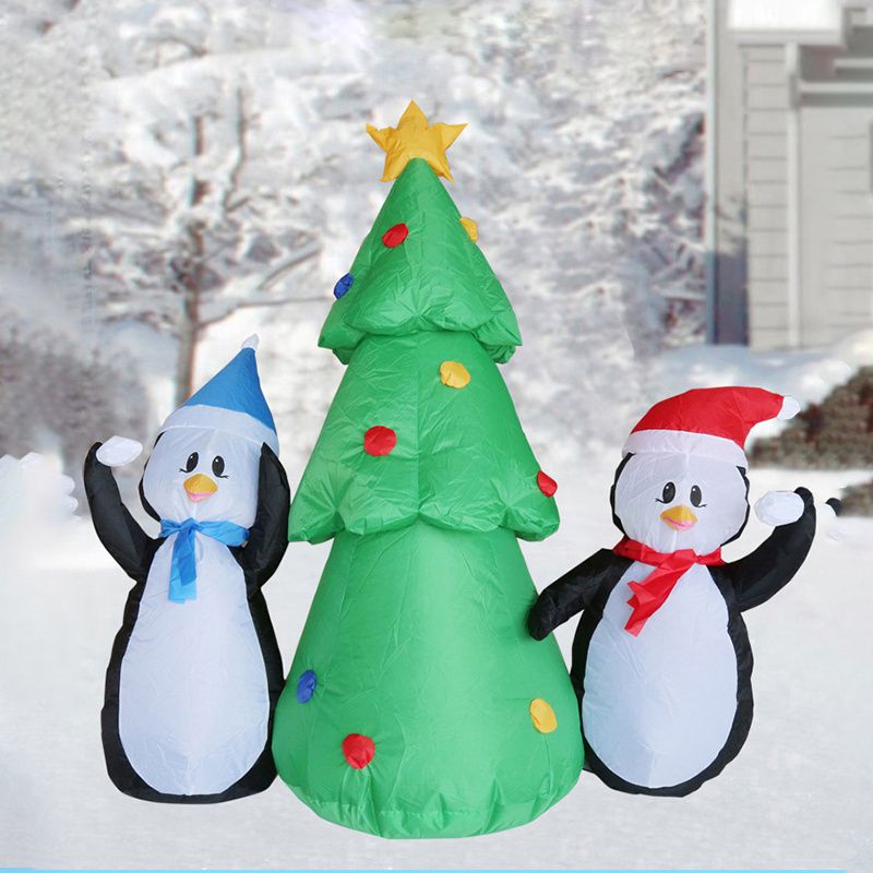 Funny Inflatable Outdoor Christmas Two Penguin And Tree Decorations