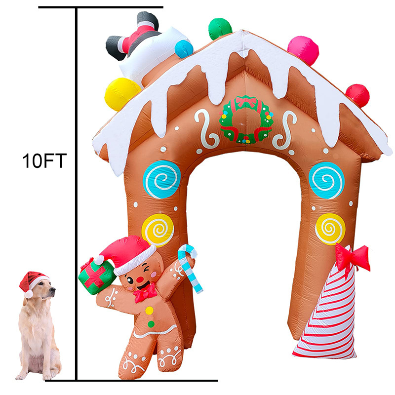 Outdoor Christmas Inflatables Decorations 10Ft LEDs Xmas Blow Up Archway Decoration with Gingerbread Man, Candy, Santa Claus