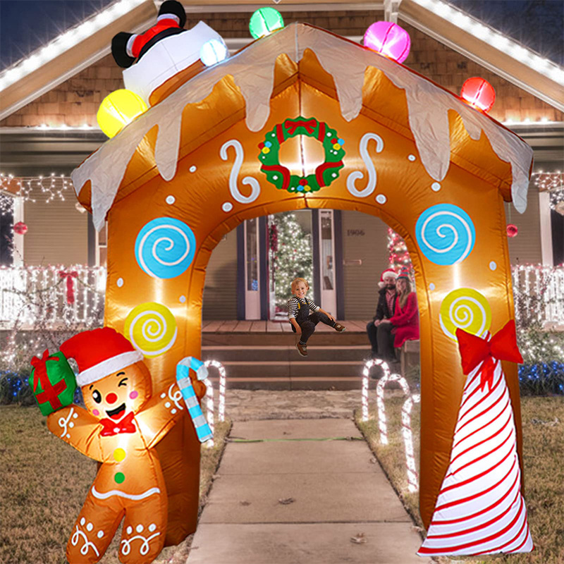 Outdoor Christmas Inflatables Decorations 10Ft LEDs Xmas Blow Up Archway Decoration with Gingerbread Man, Candy, Santa Claus