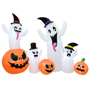 Best Selling 5FT Halloween Inflatable Pumpkin Ghost by the Pumpkin Come with LED Lights Built Inside