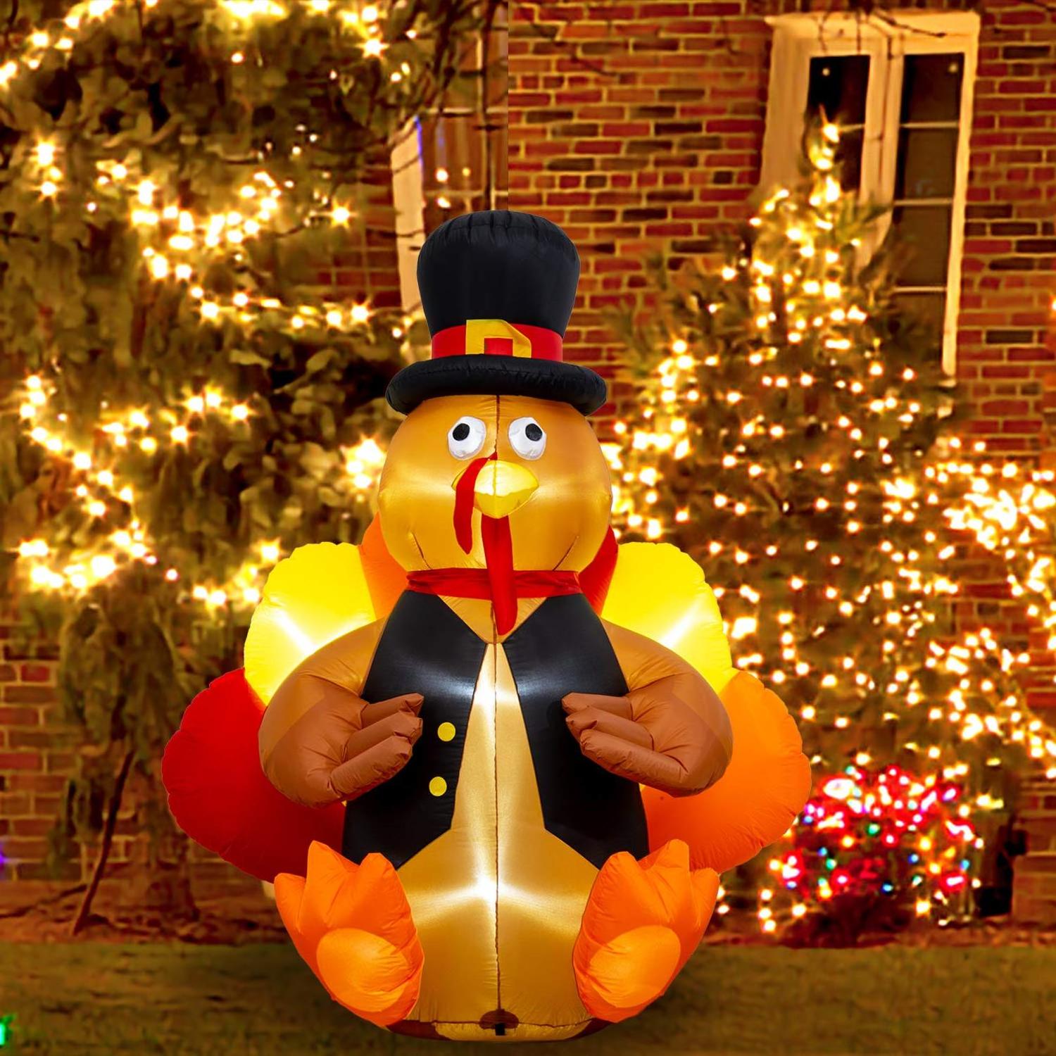 6 FT Lighted Blow Up Turkey Thanksgivings Inflatables Decor Thanksgiving Day Inflatable Turkey