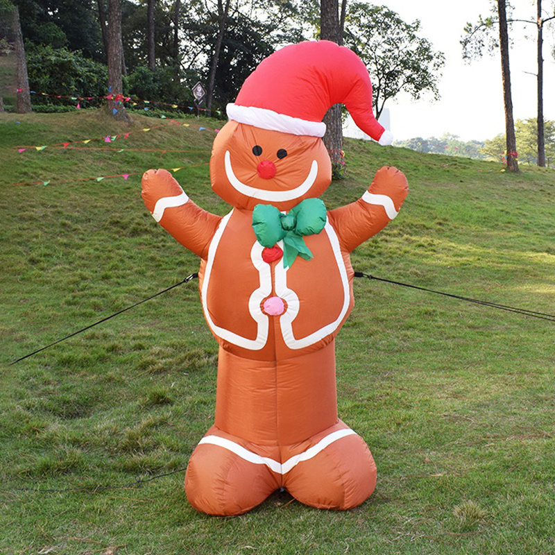 Giant Inflatable Gingerbread Man With Hat Holiday Event Cartoon Doll Christmas Mascot Outdoor Decorations