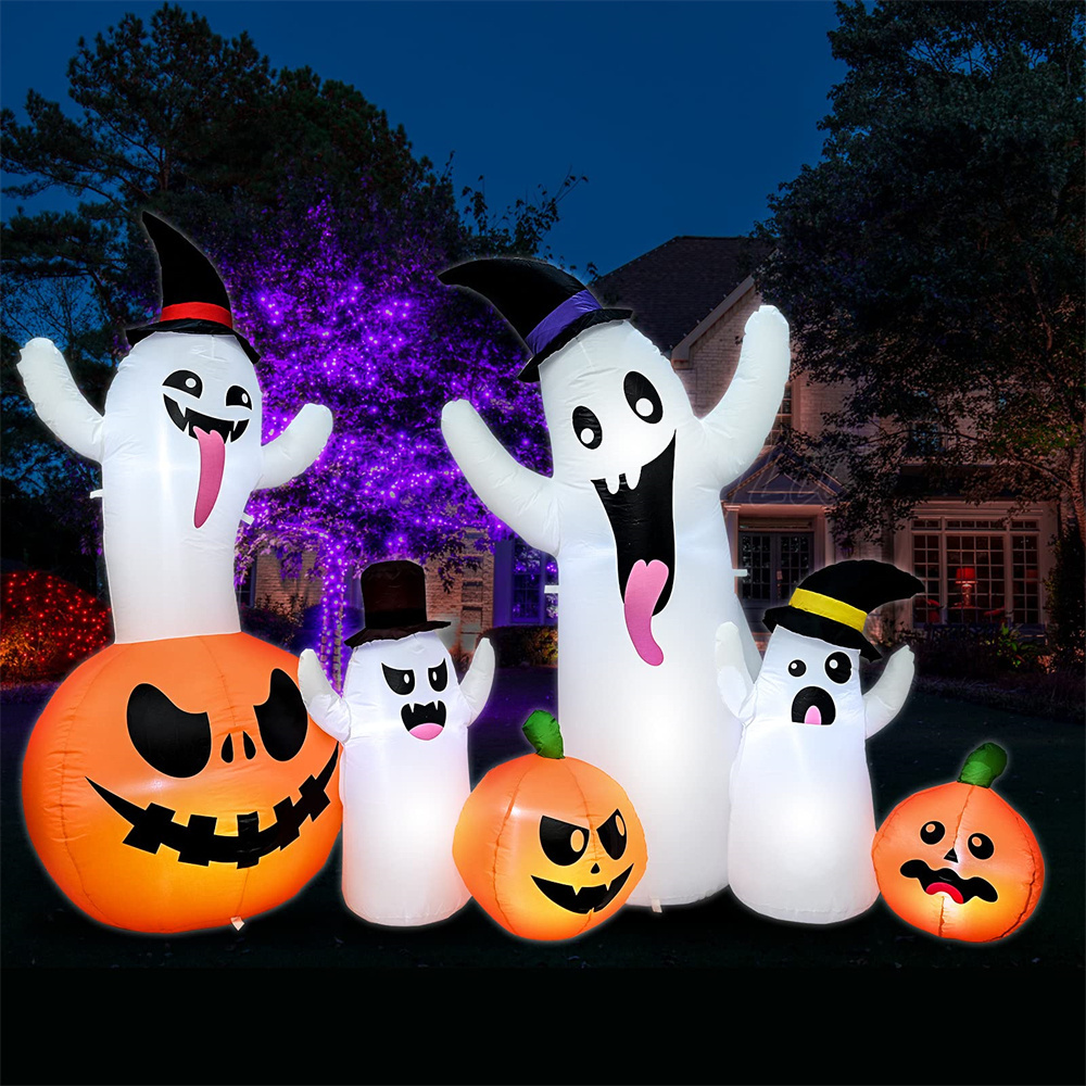 Best Selling 5FT Halloween Inflatable Pumpkin Ghost by the Pumpkin Come with LED Lights Built Inside