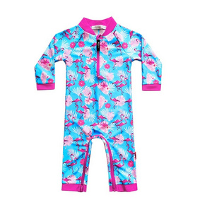 Recycled spandex OEM Oem Low moq Baby toddler long rash guard UPF 50+ onesie swimsuit set easy diaper change in stock