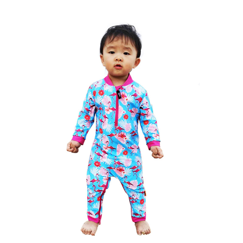 Recycled spandex OEM Oem Low moq Baby toddler long rash guard UPF 50+ onesie swimsuit set easy diaper change in stock