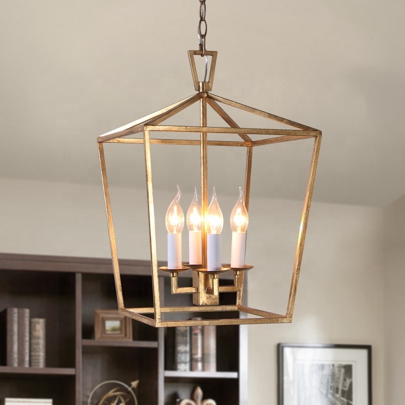 Industrial Lighting  Openwork Foyer Lantern 4-light Hallway Entrance Kitchen Island Hanging square iron pendant light  C6278-4