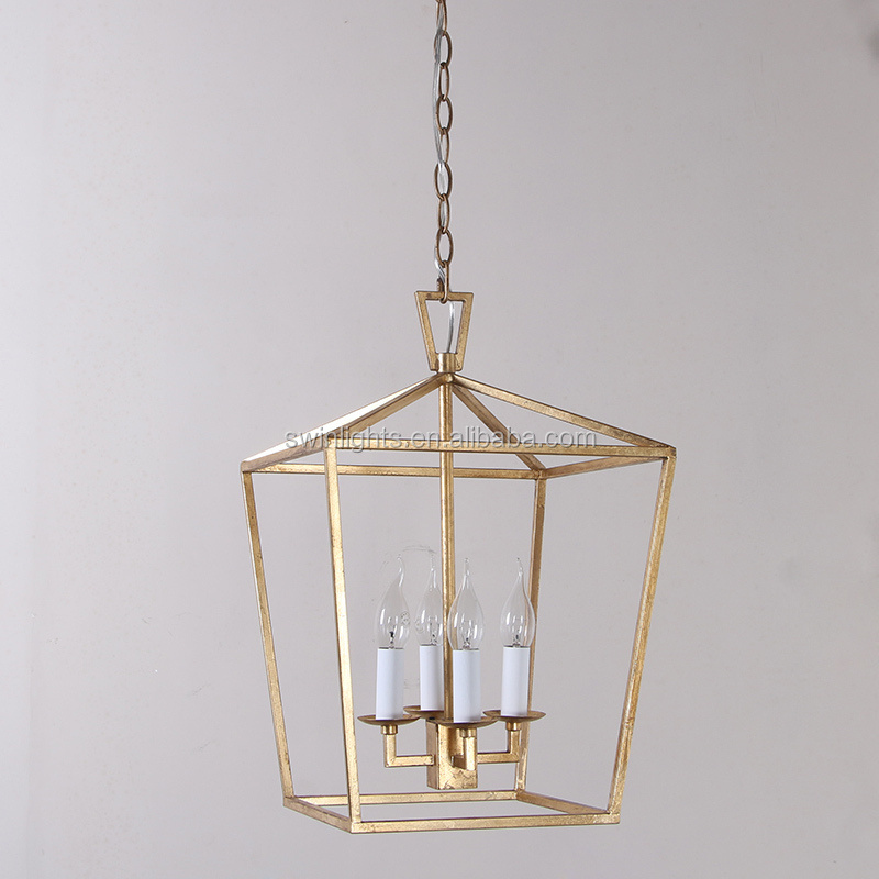 Industrial Lighting  Openwork Foyer Lantern 4-light Hallway Entrance Kitchen Island Hanging square iron pendant light  C6278-4