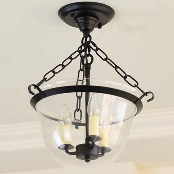 New design Hundi black 3-lights glass flush mount, entrance ceiling lamp