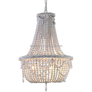 Farmhouse distressed wood beaded chandelier antique white basket pendant hanging kitchen ceiling lamp light fixtures