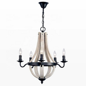 hot seller industrial 5-lights wine barrel wood chandelier farmhouse black iron pendant light