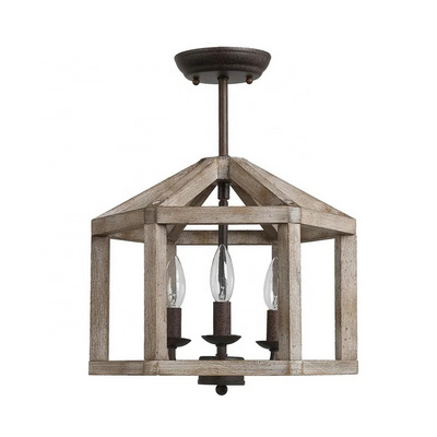 Industrial farmhouse rustic vintage wooden ceiling lamp decorative semi flush mount ceiling light fixture