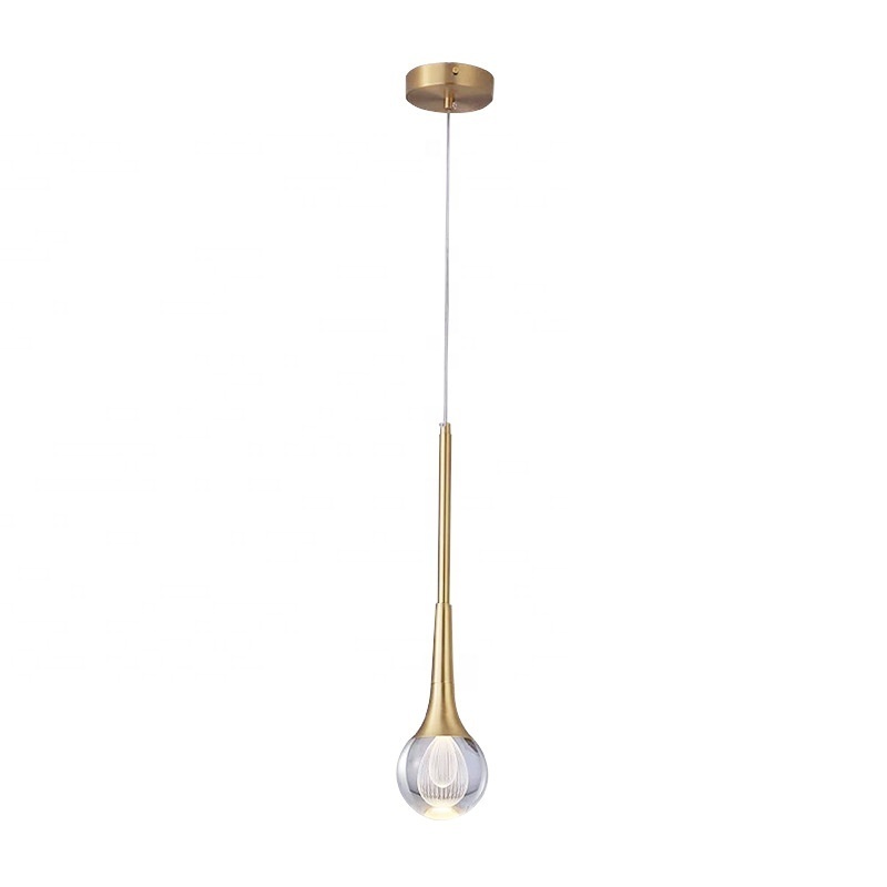 1-Light Teardrop Crystal Pendant Light Gold Brushed Brass Mini LED hanging Light Fixtures