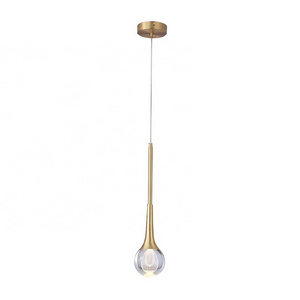 1-Light Teardrop Crystal Pendant Light Gold Brushed Brass Mini LED hanging Light Fixtures