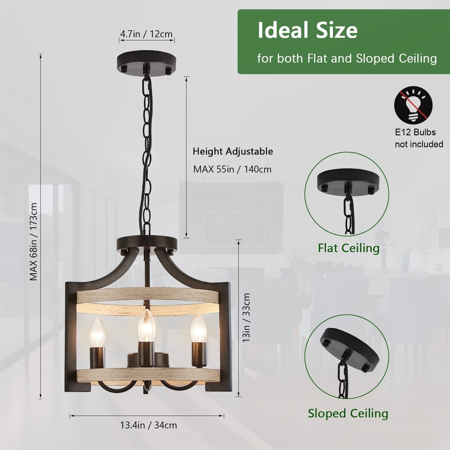 Pendant Lighting for Kitchen iron Vintage Semi Flush Mount farmhouse Ceiling Light