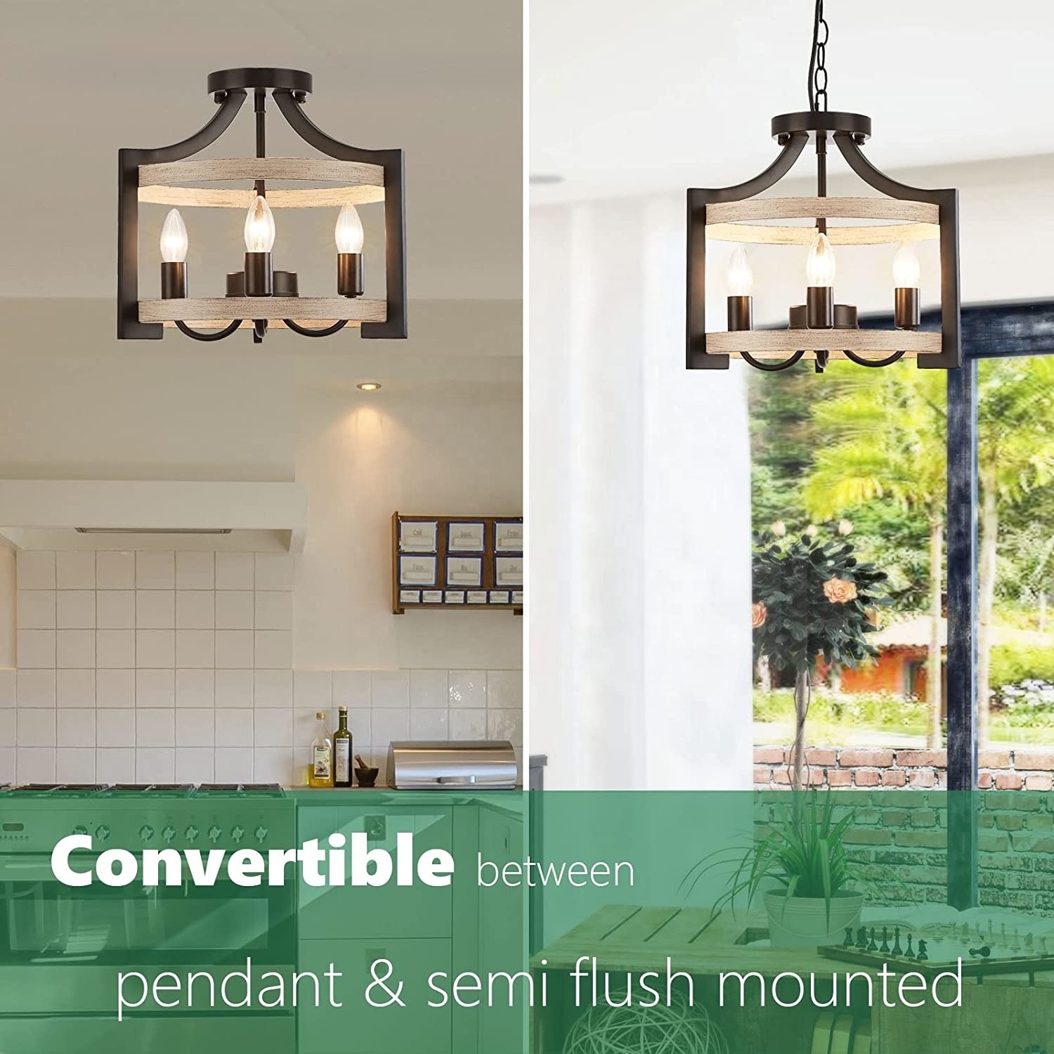 Pendant Lighting for Kitchen iron Vintage Semi Flush Mount farmhouse Ceiling Light