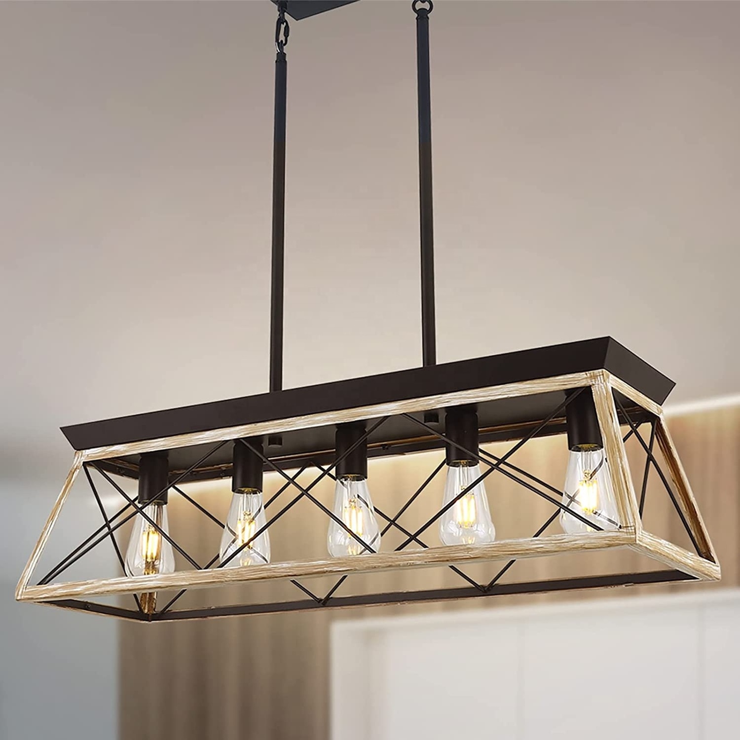 5-Light Kitchen Island Pendant Lighting Farmhouse iron Chandelier Linear Lighting Fixture for dining room