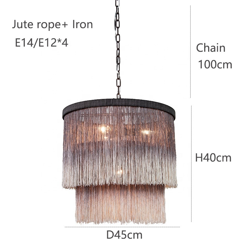 hot sell bohemia hemp rope pendant light  fringe light fixture for dining room