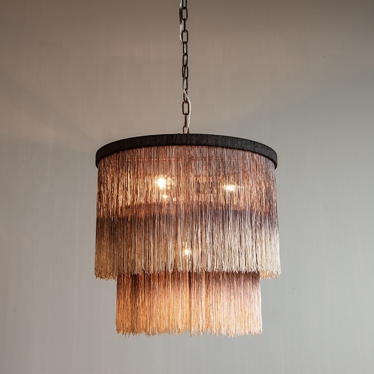 hot sell bohemia hemp rope pendant light  fringe light fixture for dining room