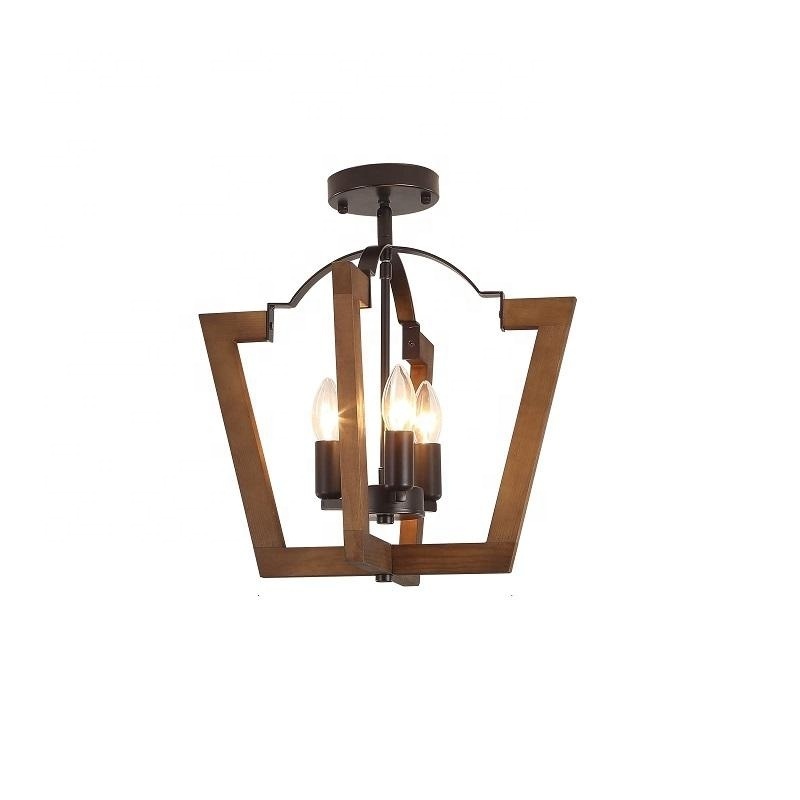 Farmhouse retro wood Semi Flush Mount Ceiling Light Rustic 3-Light Kitchen Ceiling Lamp