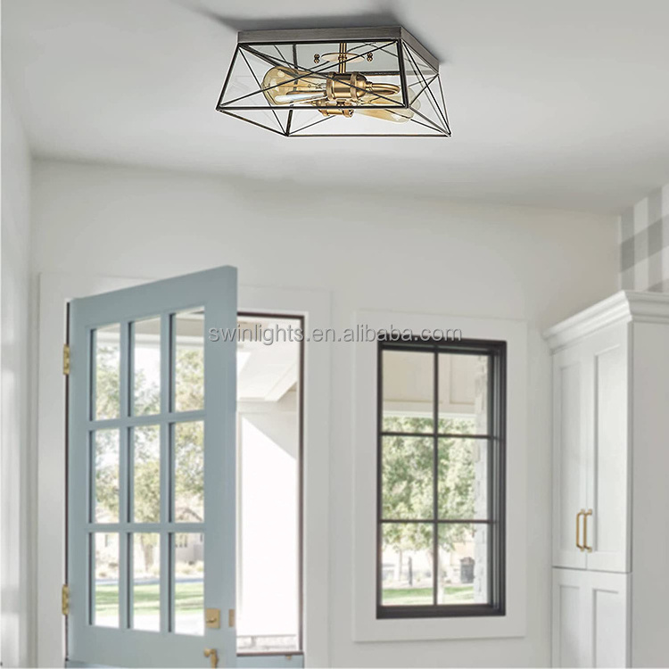 Flush ceiling lights from outside ceiling of brass porch lights