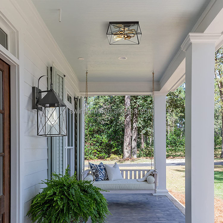 Flush ceiling lights from outside ceiling of brass porch lights