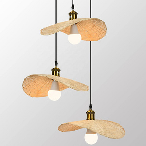 Bamboo Pendant Lighting 3-Lights Farmhouse Wicker Woven Ceiling Light Chandelier for Dining Room