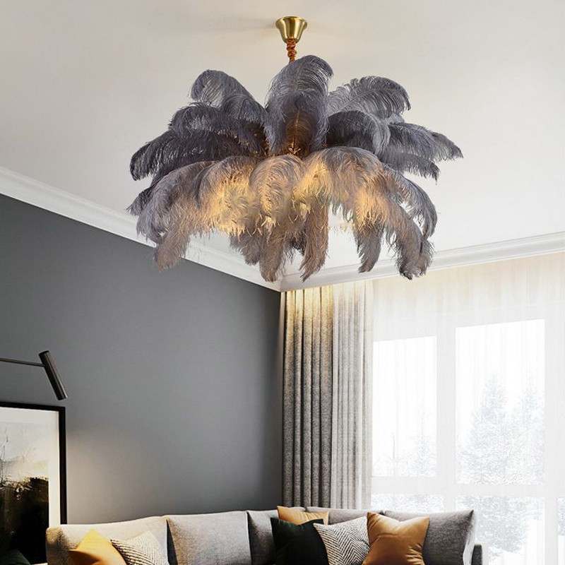 Nordic Ostrich Feather Lamp Led Pendant Lights Living Room Home Decor Bedroom Indoor Lighting Chandelier Hanging Light Fixture