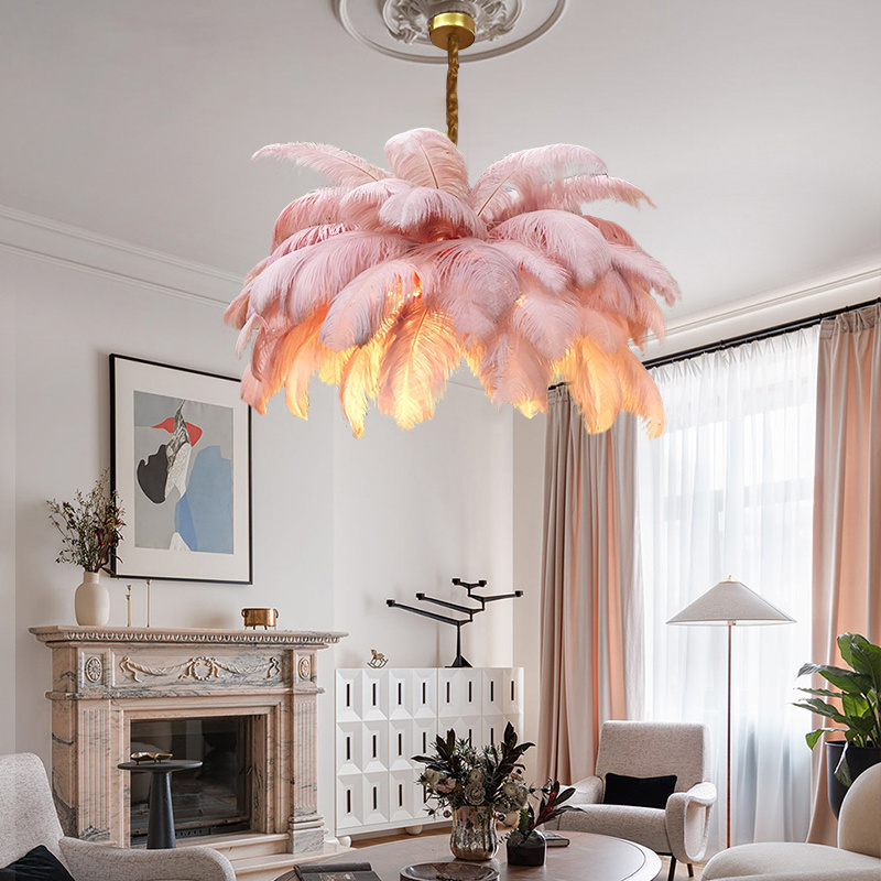 Nordic Ostrich Feather Lamp Led Pendant Lights Living Room Home Decor Bedroom Indoor Lighting Chandelier Hanging Light Fixture