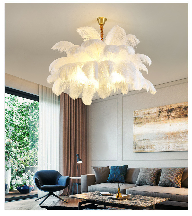 Nordic Ostrich Feather Lamp Led Pendant Lights Living Room Home Decor Bedroom Indoor Lighting Chandelier Hanging Light Fixture