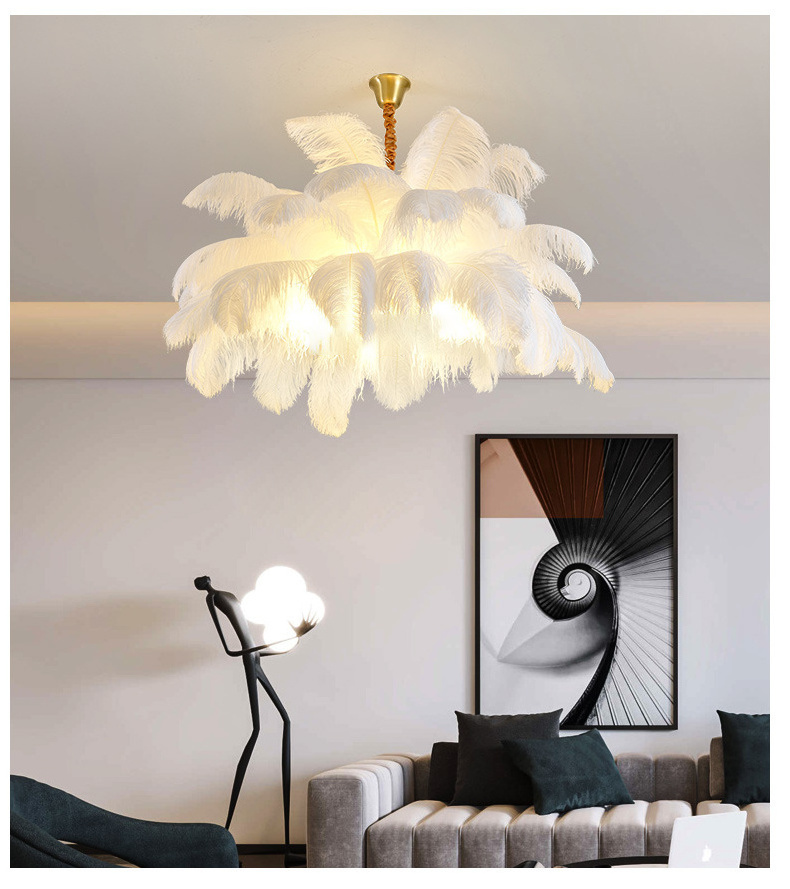 Nordic Ostrich Feather Lamp Led Pendant Lights Living Room Home Decor Bedroom Indoor Lighting Chandelier Hanging Light Fixture