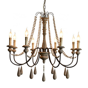 Farmhouse chandelier rustic handmade wood ceiling lamp 8-lights candle lighting fixture