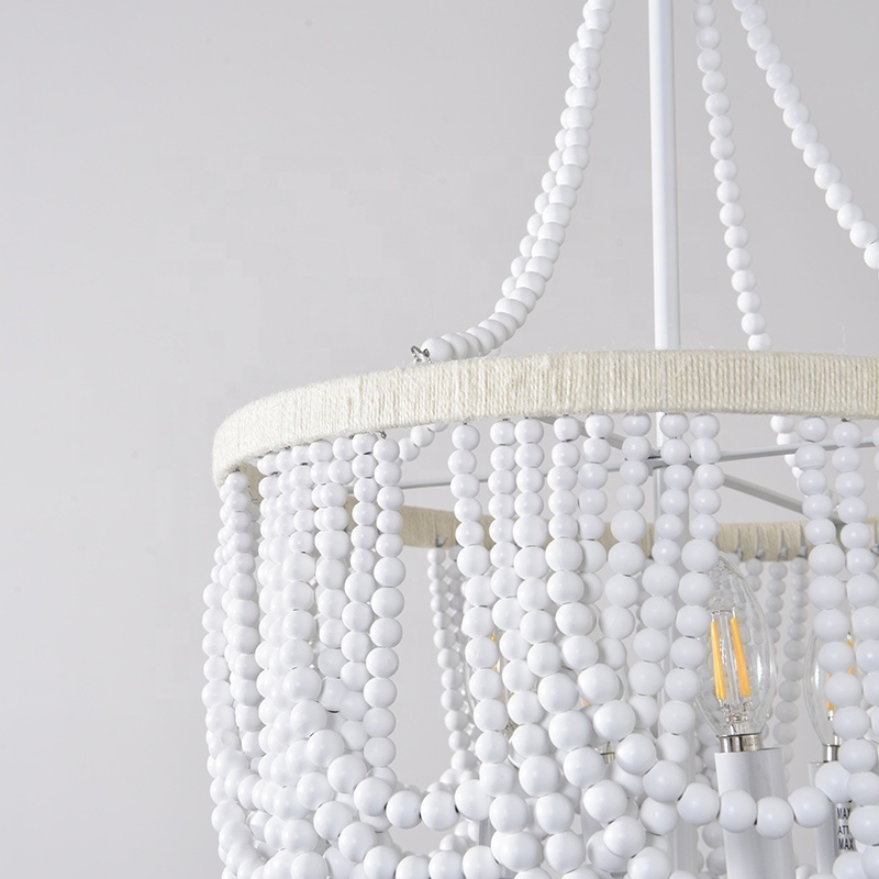 modern design boho wood beaded chandelier white decorative light hanging light made in China