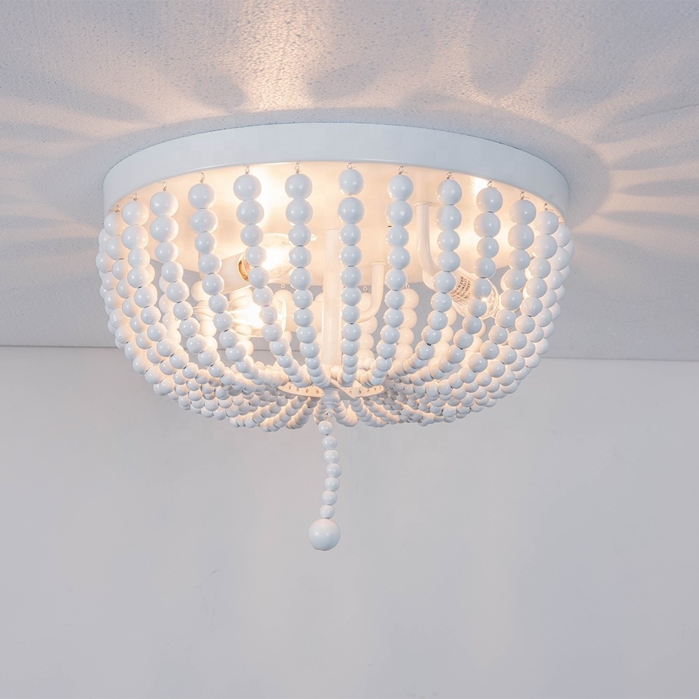 Small Flush Mount Ceiling light for bedroom white farmhouse ceiling light for entryway wood beaded ceiling lamp