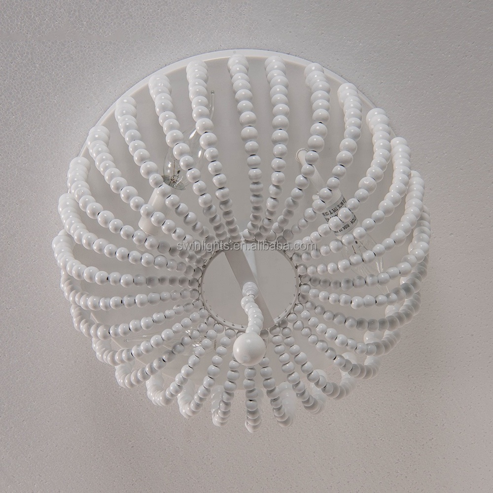 Small Flush Mount Ceiling light for bedroom white farmhouse ceiling light for entryway wood beaded ceiling lamp