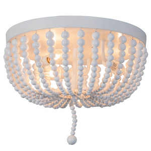 Small Flush Mount Ceiling light for bedroom white farmhouse ceiling light for entryway wood beaded ceiling lamp