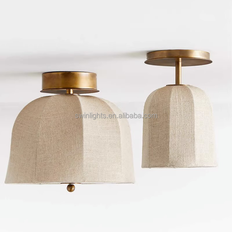 Classic Drum Linen Shade Ceiling light indoor antique ceiling lamp round ceiling lamp for indoor home lighting