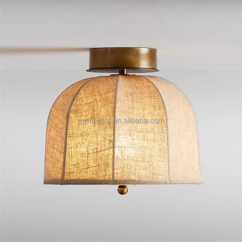 Classic Drum Linen Shade Ceiling light indoor antique ceiling lamp round ceiling lamp for indoor home lighting