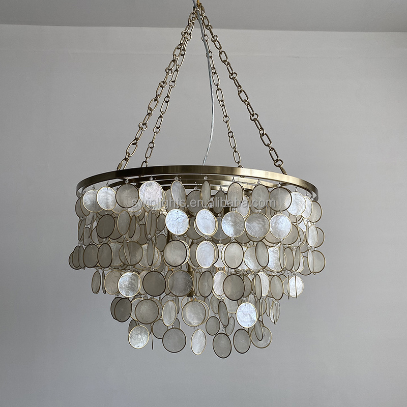 New Design modern Shell Chandelier Capiz coastal gold brass pendant light Living Room Restaurant