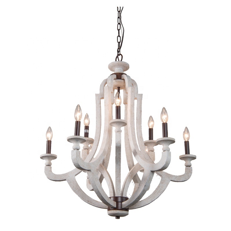 new design retro wooden chandelier for living room weathered white lighting fixture