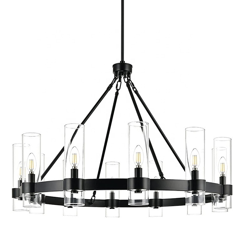 modern farmhouse black chandelier restaurant lighting wheel pendant light for living room