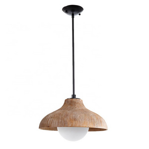 Farmhouse imitate wood grain round pendant light kitchen glass shade island light