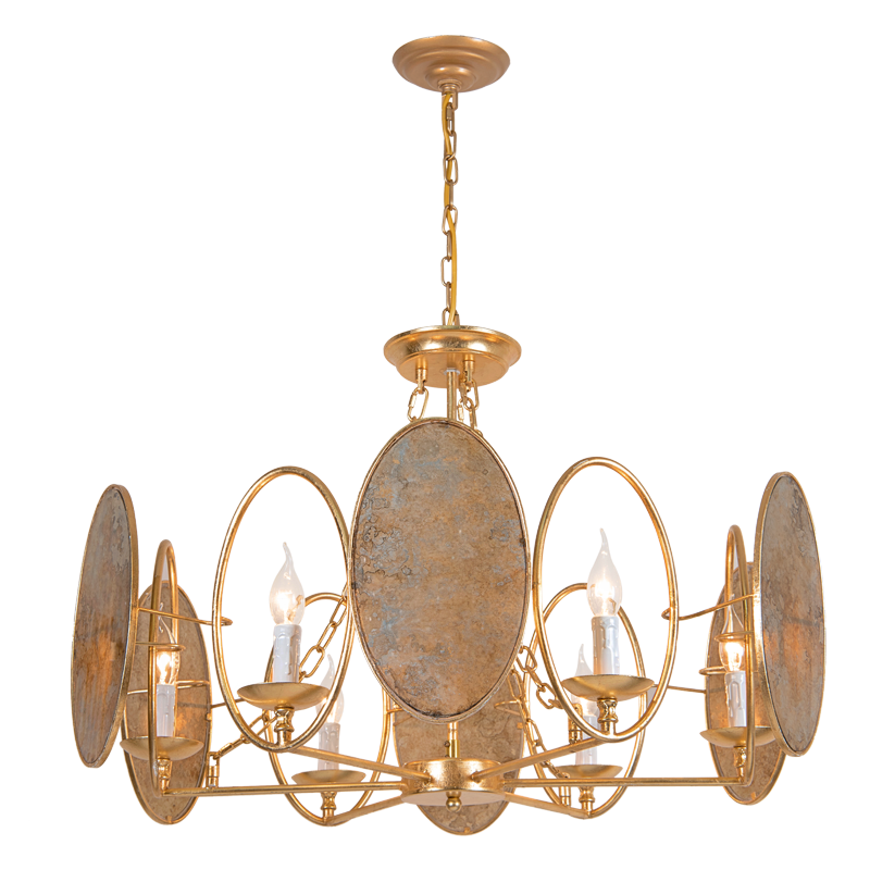 6-lights American vintage glass chandelier antique gold pendant light fixture