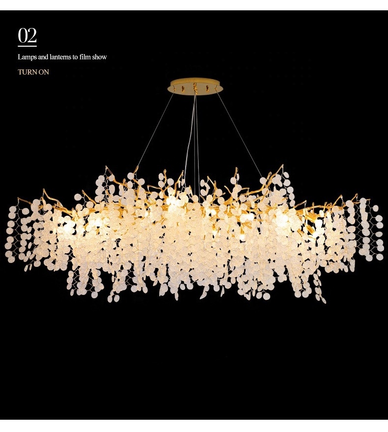 Luxury coin shape crystal chandelier for living room aluminium tree lamp ceiling light for dining room